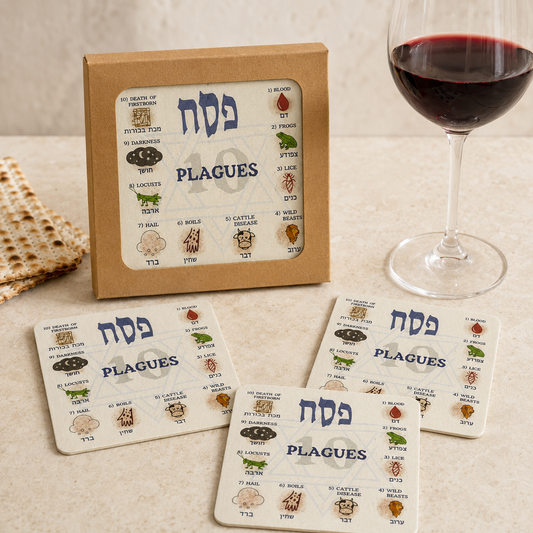 Ten Plagues Seder Wine-Drop Coasters – Set of 12