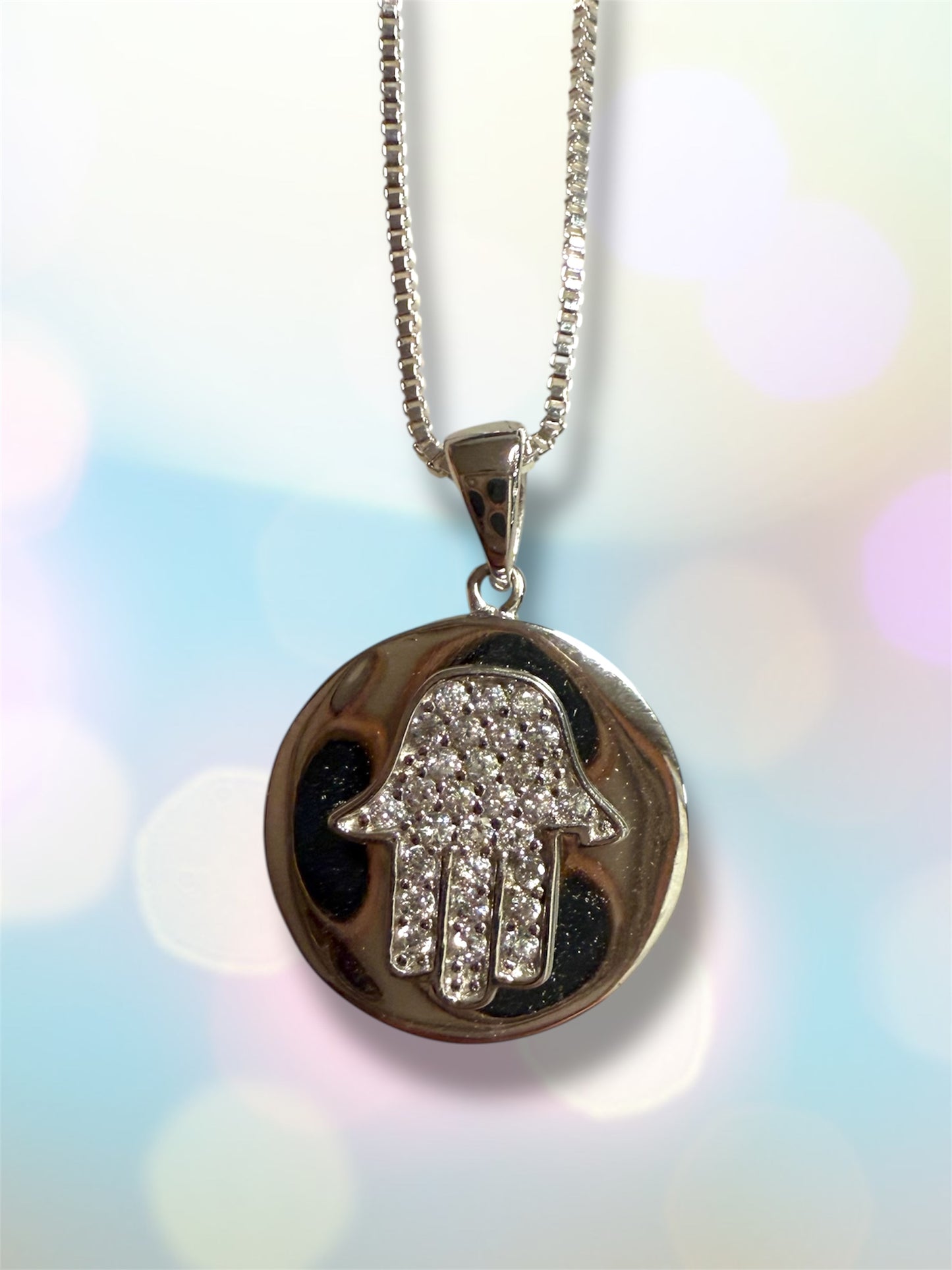 Sterling Silver Circle Hamsa pendant necklace