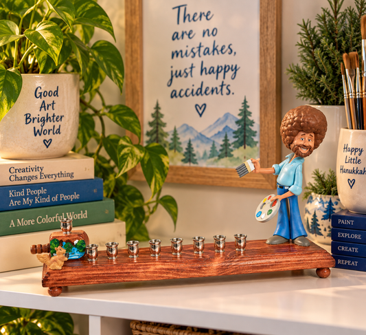 Bob Ross Menorah | Happy Little Hanukkah Mixed-Media Menorah