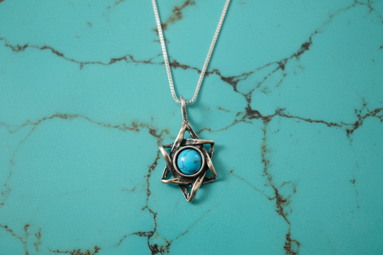 Sterling Silver Jewish Star of David Pendant Necklace with choice of gemstone