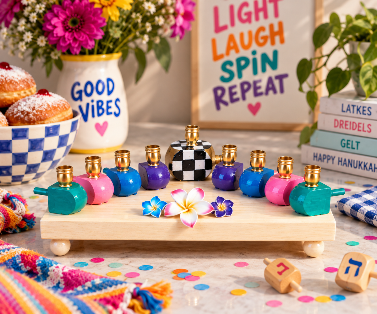 The Abigail Menorah

Hand-Painted Colorful Dreidel & Floral Menorah