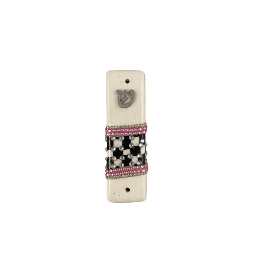 Rhinestone & Checkerboard Ceramic Mezuzah Case