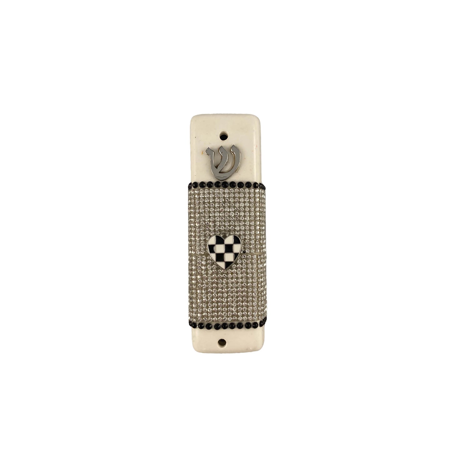 Rhinestone & Checkerboard Ceramic Mezuzah Case