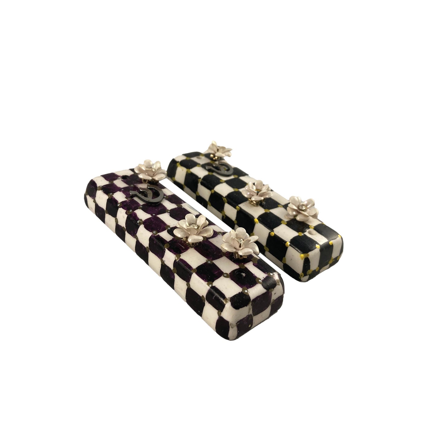 Checkerboard Ceramic Mezuzah Case With Accent