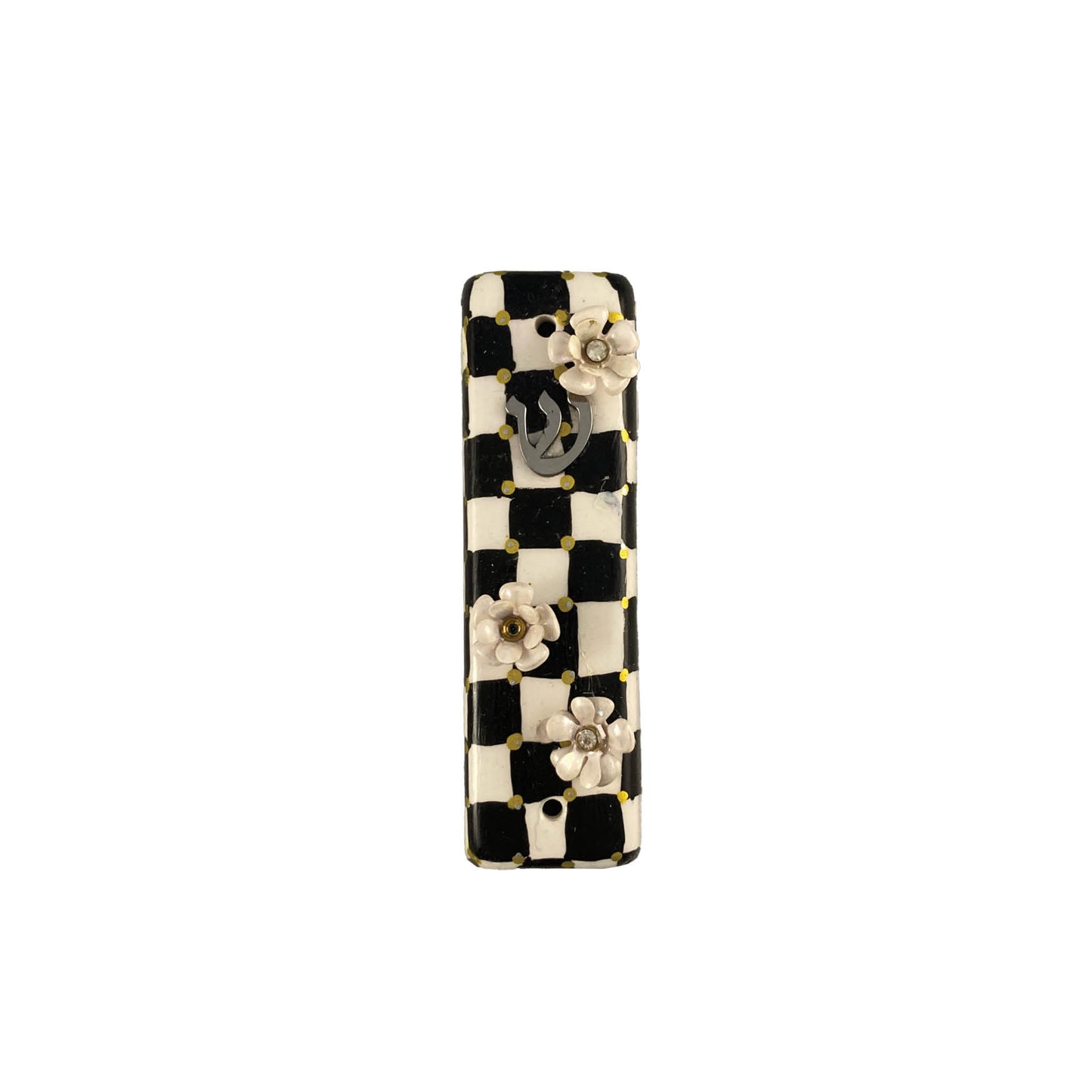 Checkerboard Ceramic Mezuzah Case With Accent