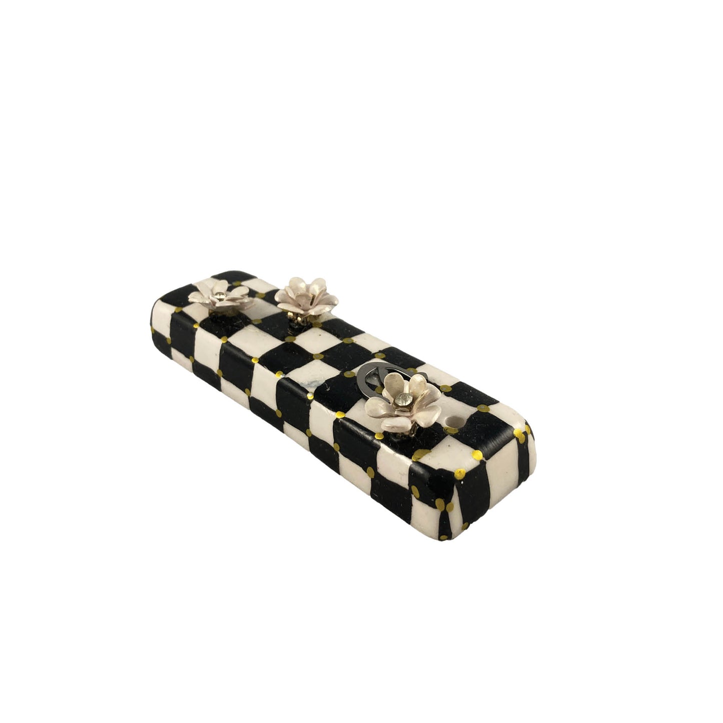 Checkerboard Ceramic Mezuzah Case With Accent