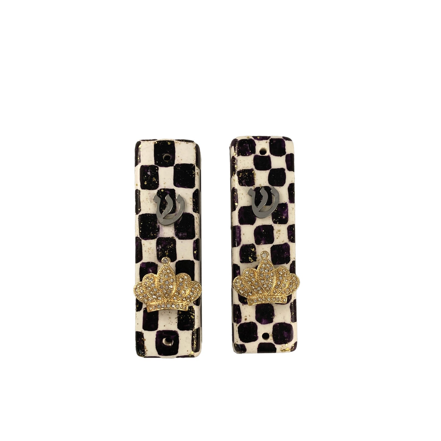 Checkerboard Ceramic Mezuzah Case With Accent