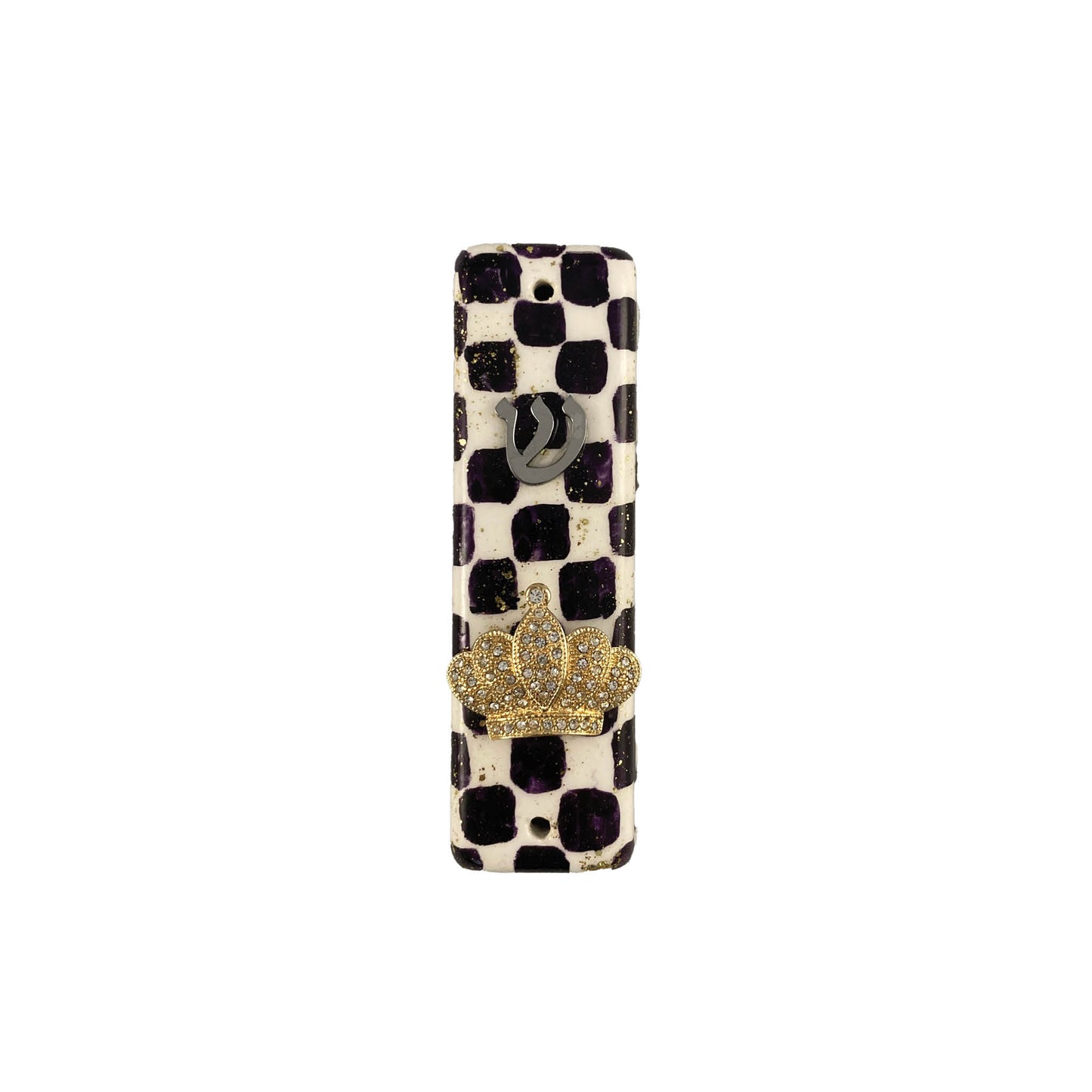 Checkerboard Ceramic Mezuzah Case With Accent