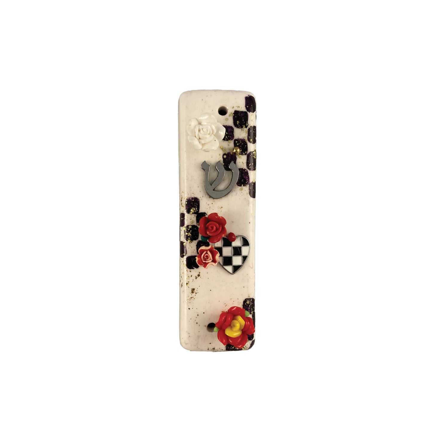 Checkerboard Ceramic Mezuzah Case With Accent