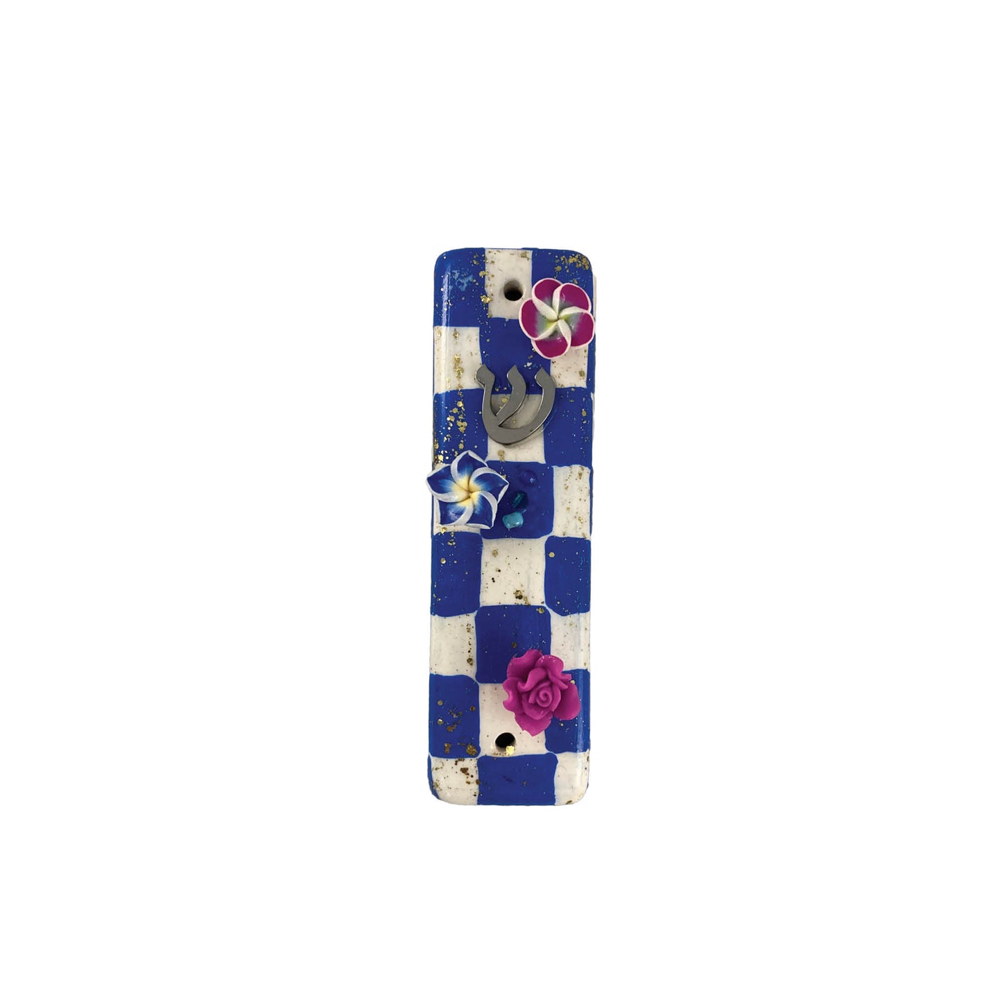 Checkerboard Ceramic Mezuzah Case With Accent