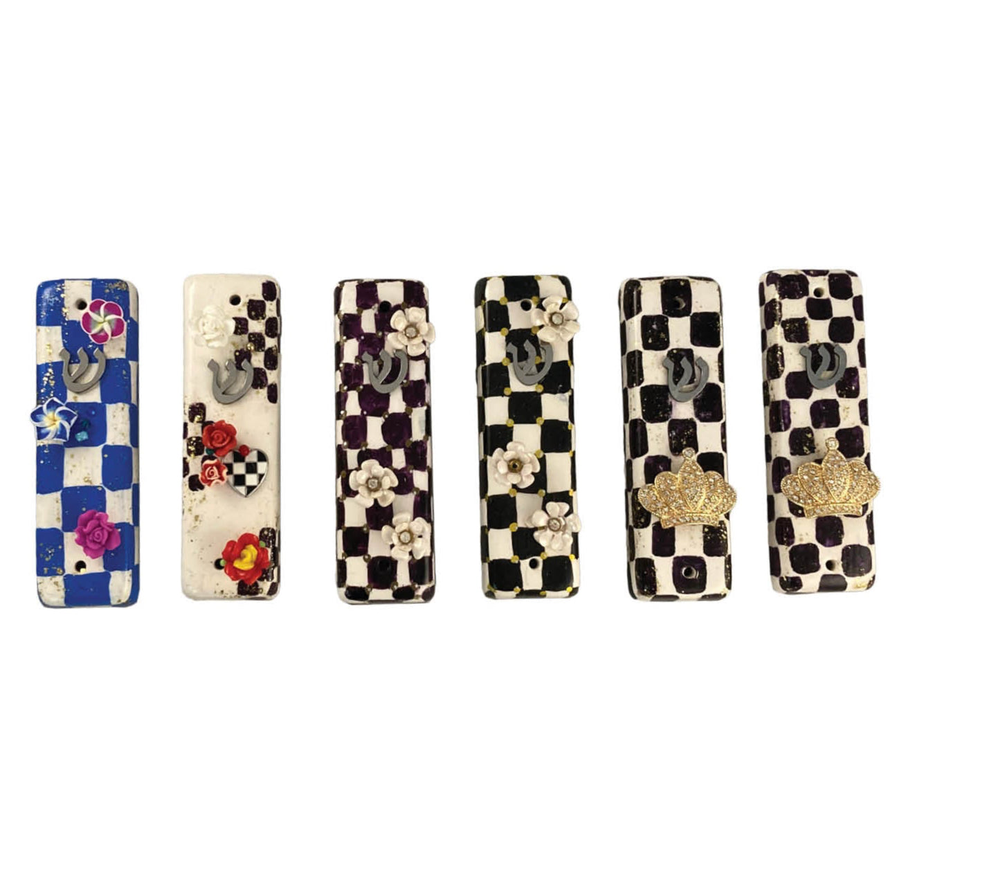 Checkerboard Ceramic Mezuzah Case With Accent