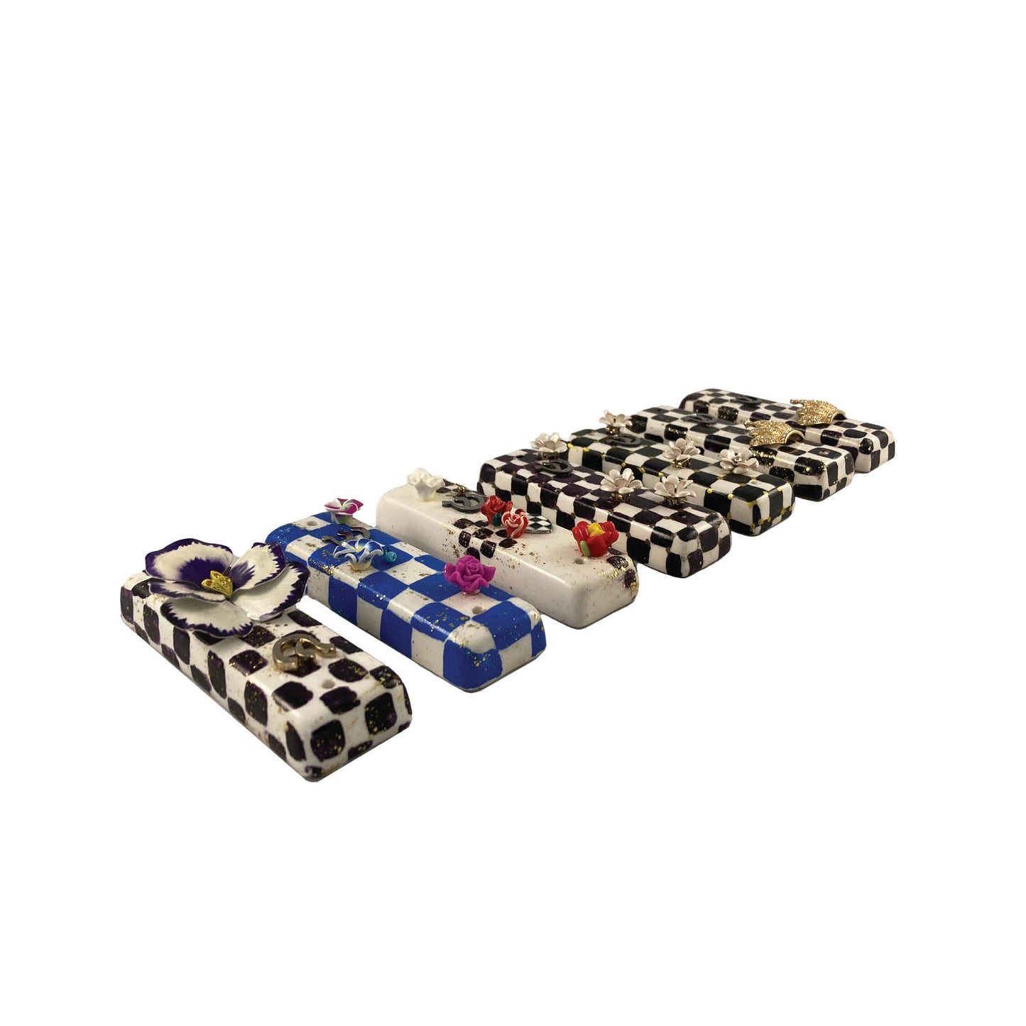 Checkerboard Ceramic Mezuzah Case With Accent