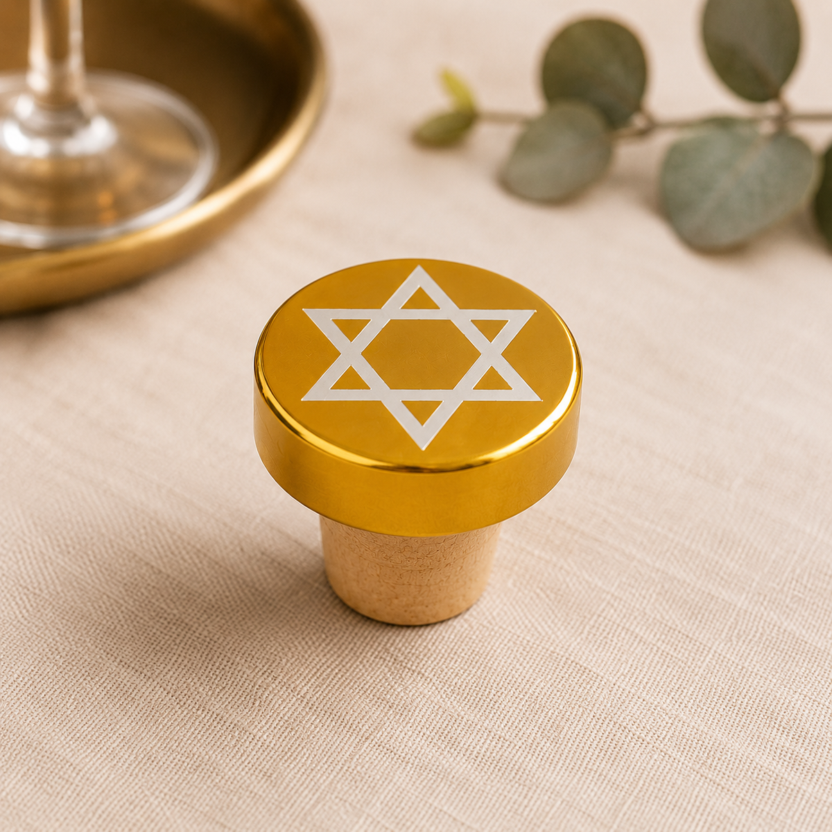 Metallic Star of David Wine Bottle Stopper
