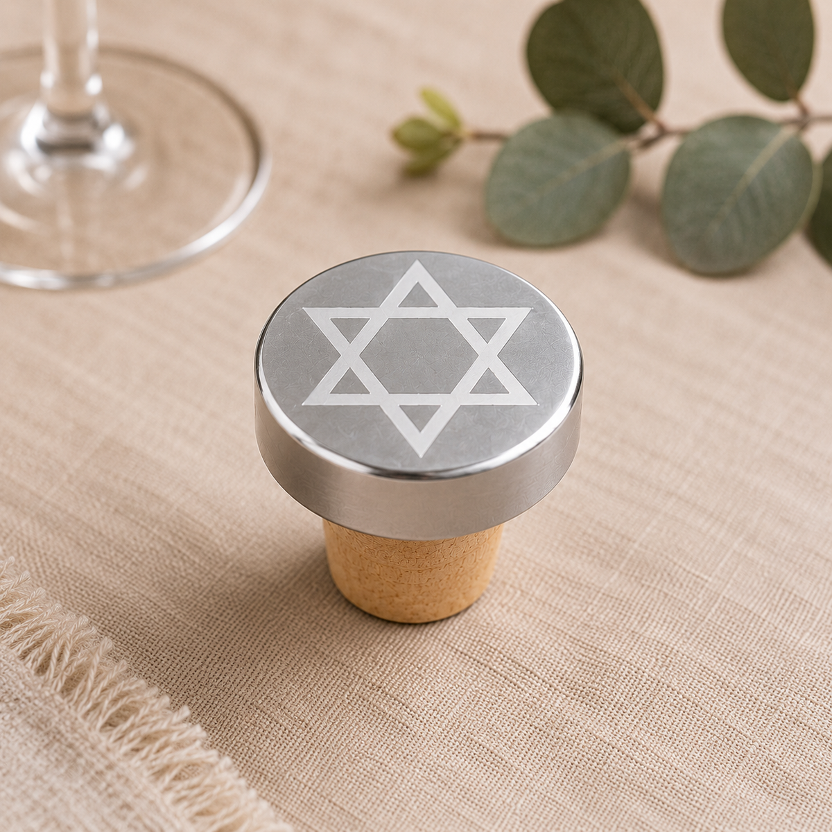 Metallic Star of David Wine Bottle Stopper