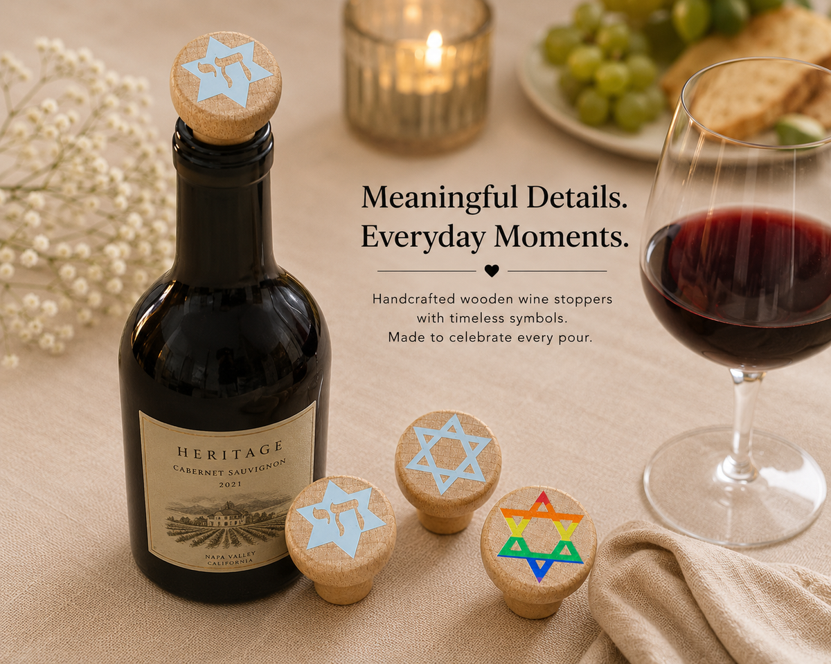 Natural Wood Jewish Wine Bottle Stopper