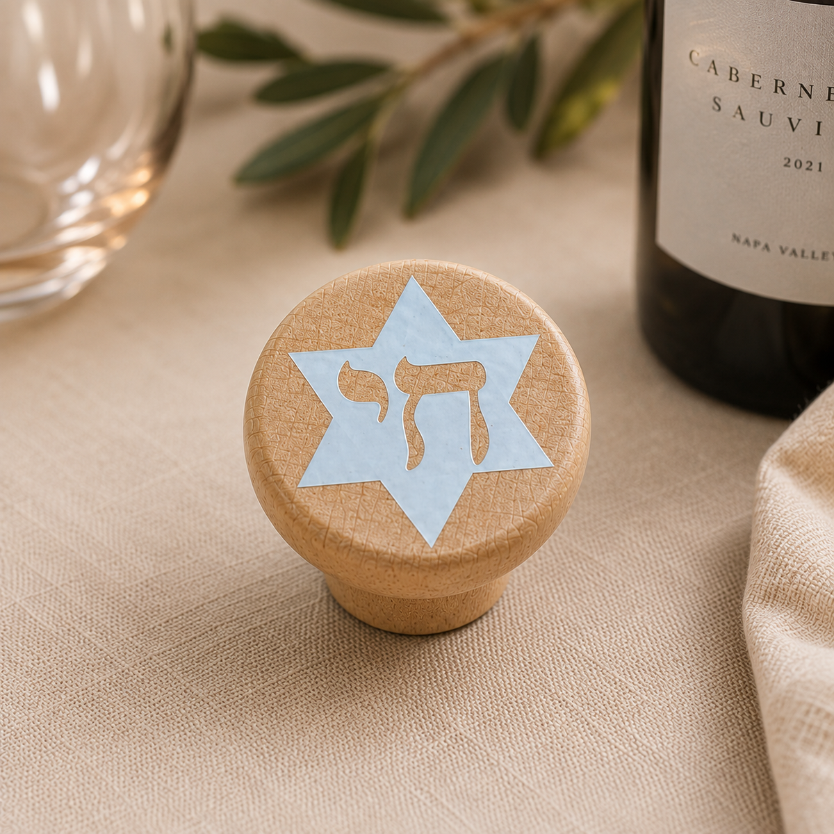 Natural Wood Jewish Wine Bottle Stopper