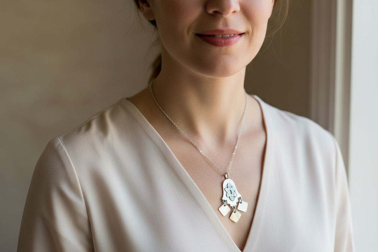 Folklorica Sterling Silver Hamsa Necklace