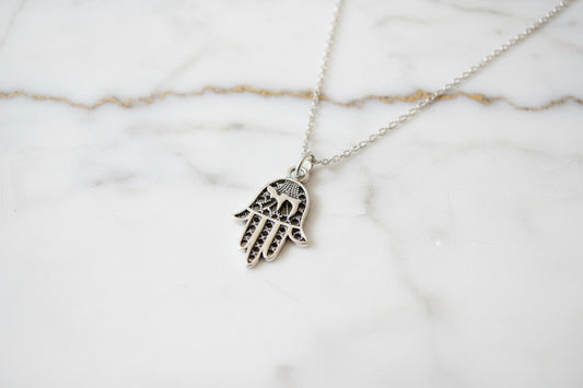 Sterling Silver filagree Hamsa Star of David or Chai Pendant Necklace