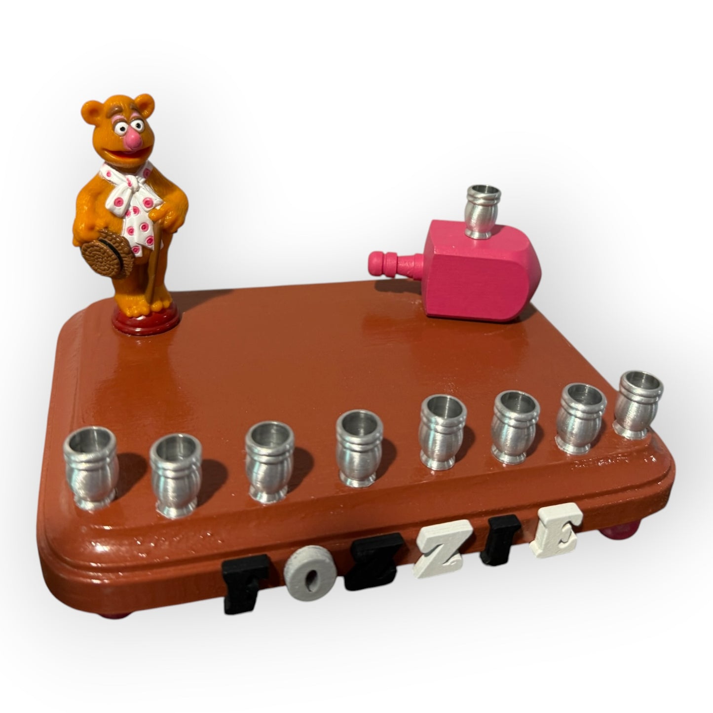 Collectors Muppets Fozzie Bear Vintage Repurposed Figures Menorah Hanukah Chanukah Judaica