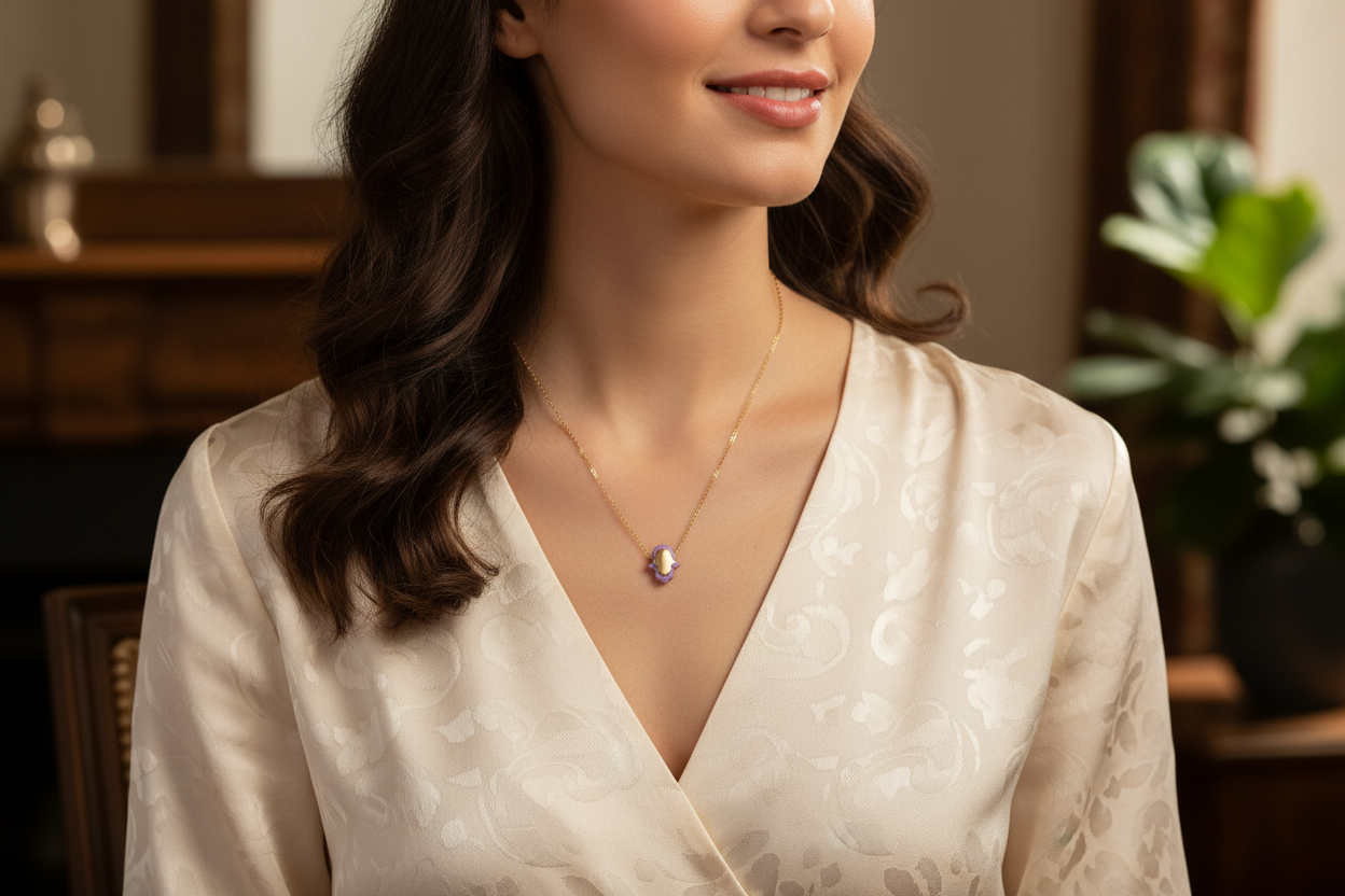 Gold and Pink Opal Hamsa necklace