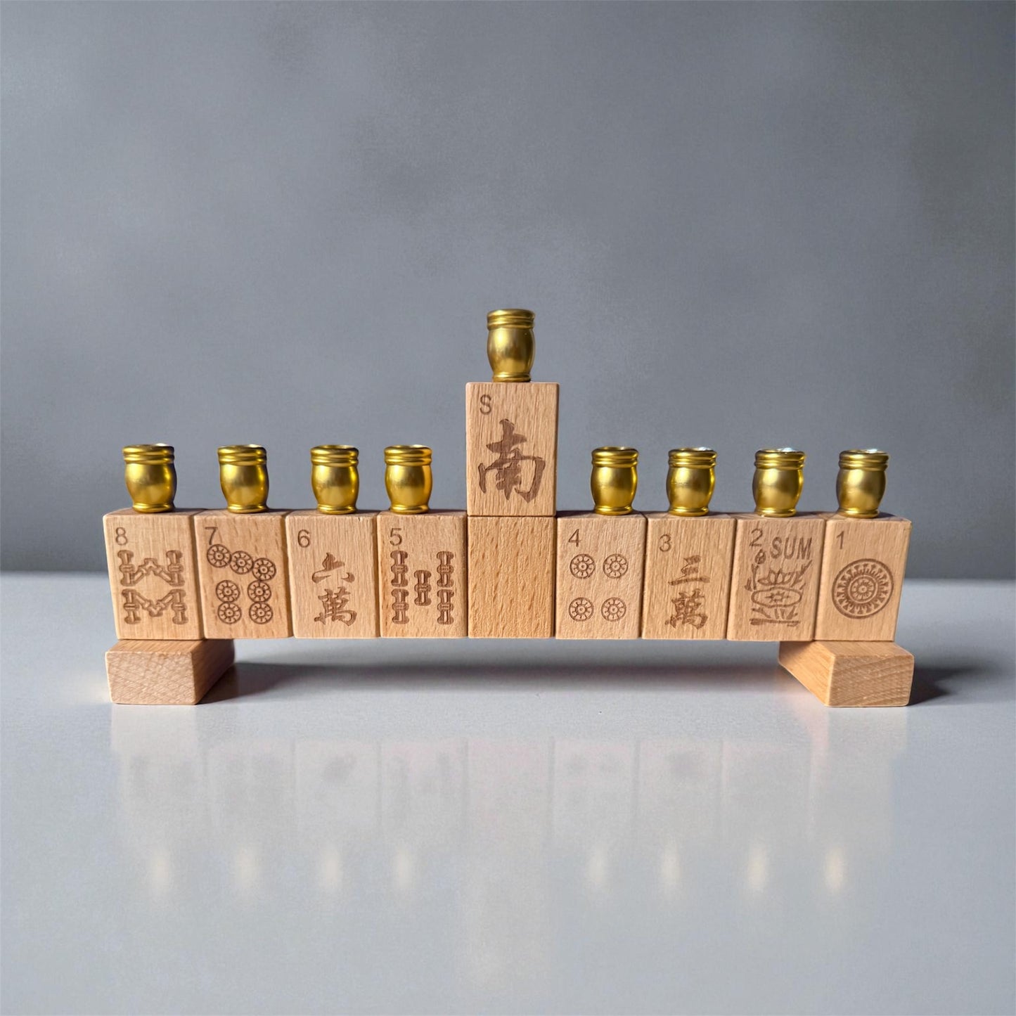 Mah Jong Menorah in Wood