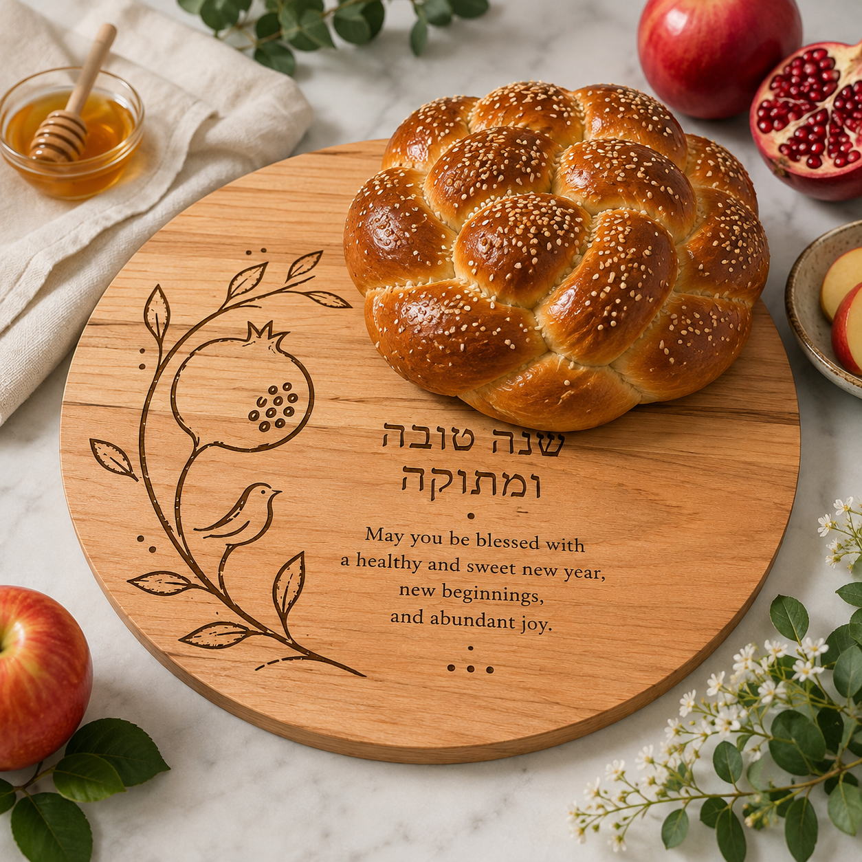 Shana Tova Rosh Hashanah Challah & Honey Board