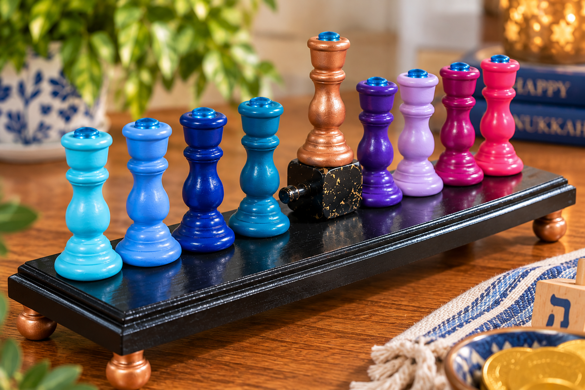 The Zaphira Menorah

Hand-Painted Jewel Tone & Rose Gold Wood Menorah