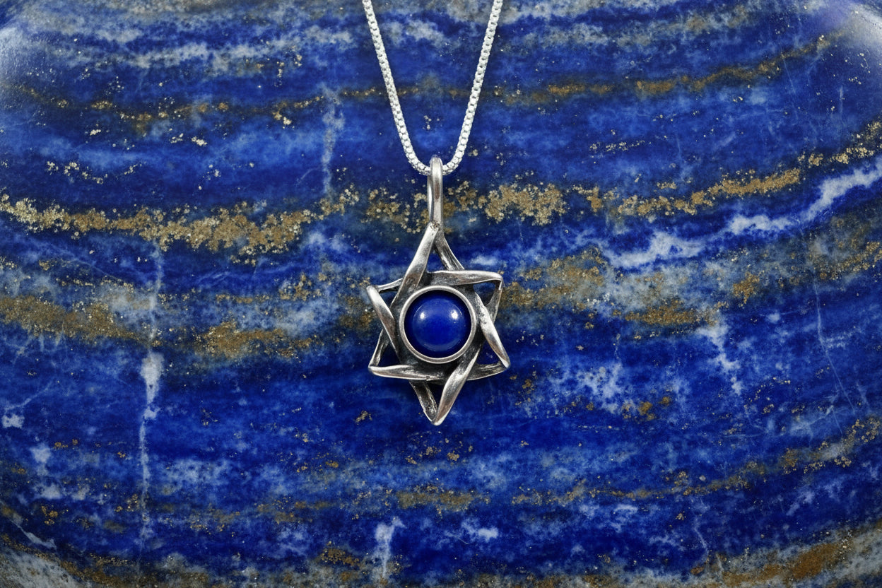 Sterling Silver Jewish Star of David Pendant Necklace with choice of gemstone