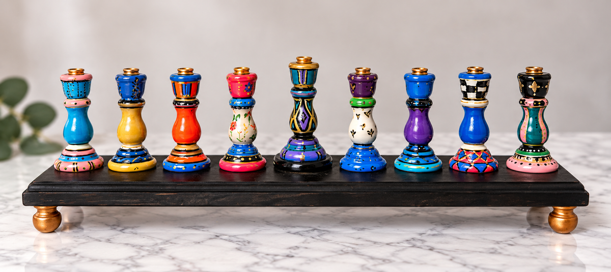 The Mishmash Menorah Collection

Hand-Painted One-of-a-Kind Wooden Hanukkah Menorah