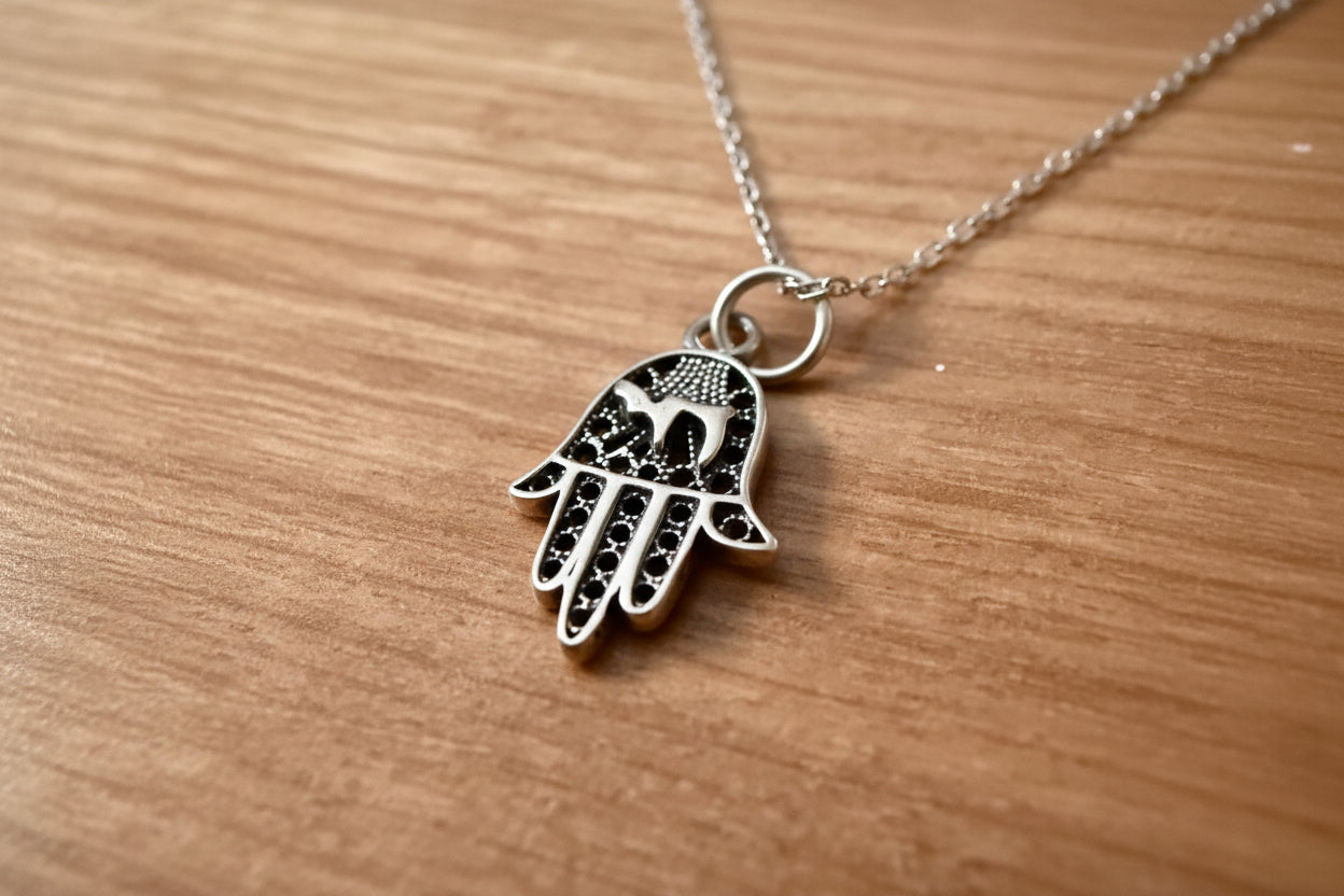 Sterling Silver filagree Hamsa Star of David or Chai Pendant Necklace