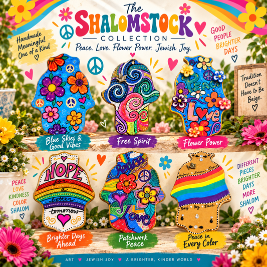 The Shalomstock Collection — Hand-Painted Hamsa Wall Art | Peace, Love & Flower Power Judaica