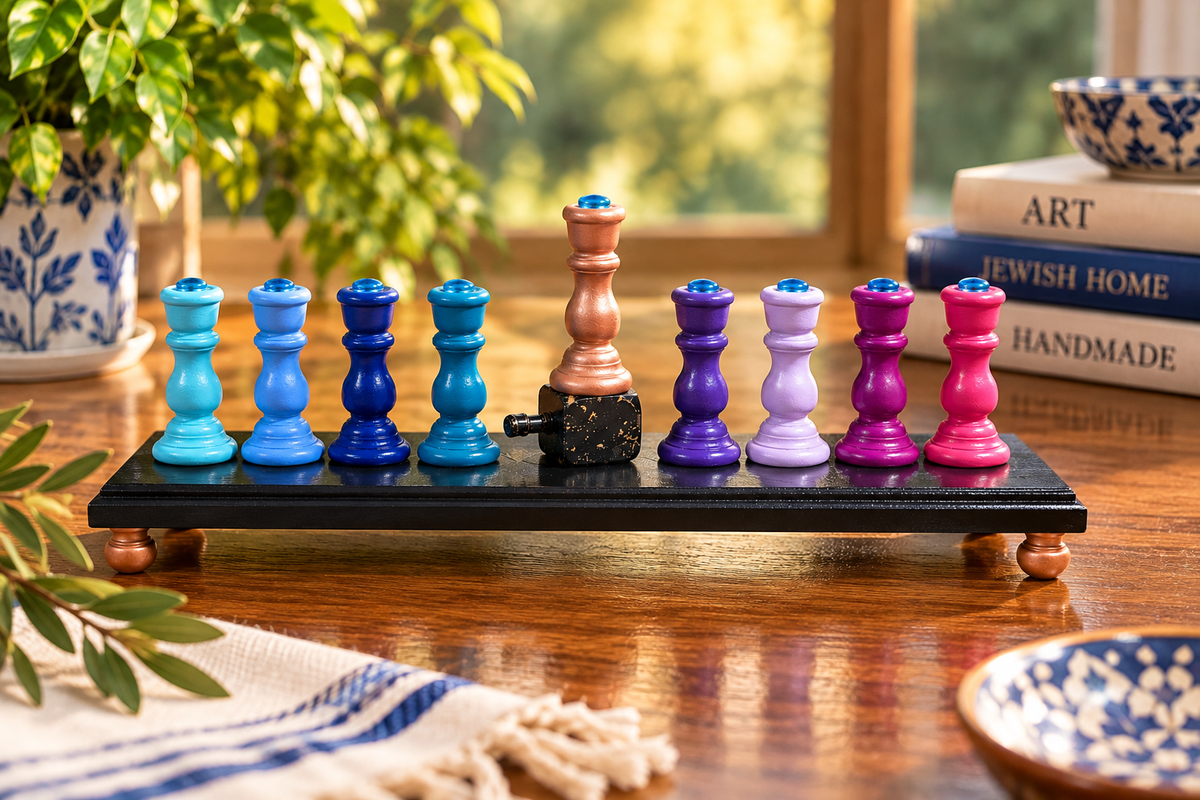 The Zaphira Menorah

Hand-Painted Jewel Tone & Rose Gold Wood Menorah