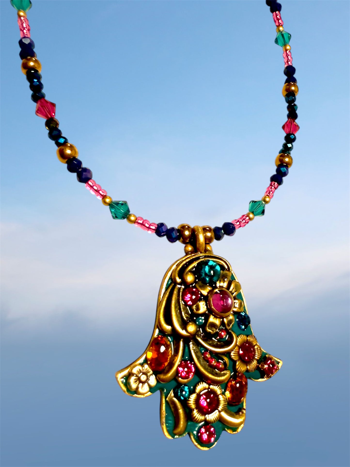 Teal Hamsa Necklace