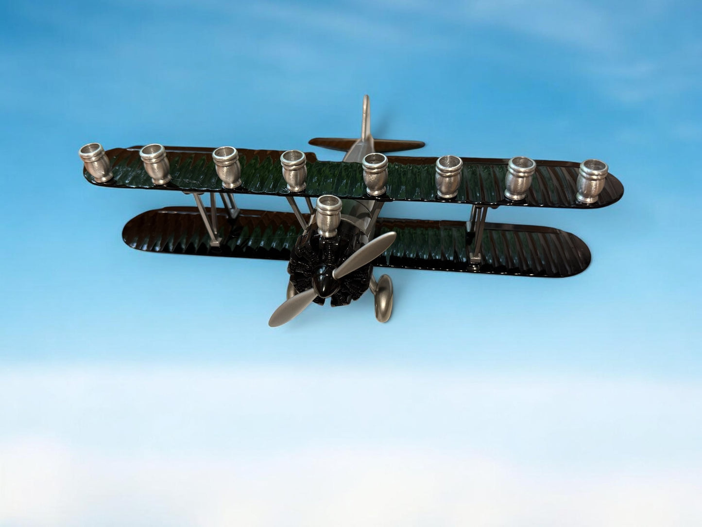 Vintage Airplane Menorah, Repurposed Metal Bank, Hanukkah Gift
