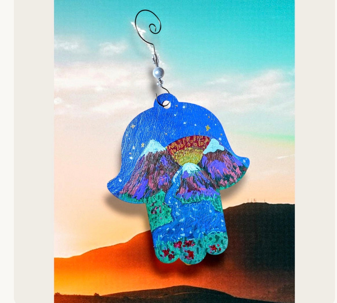 Shalom in the Mountains Hand-Painted Hamsa