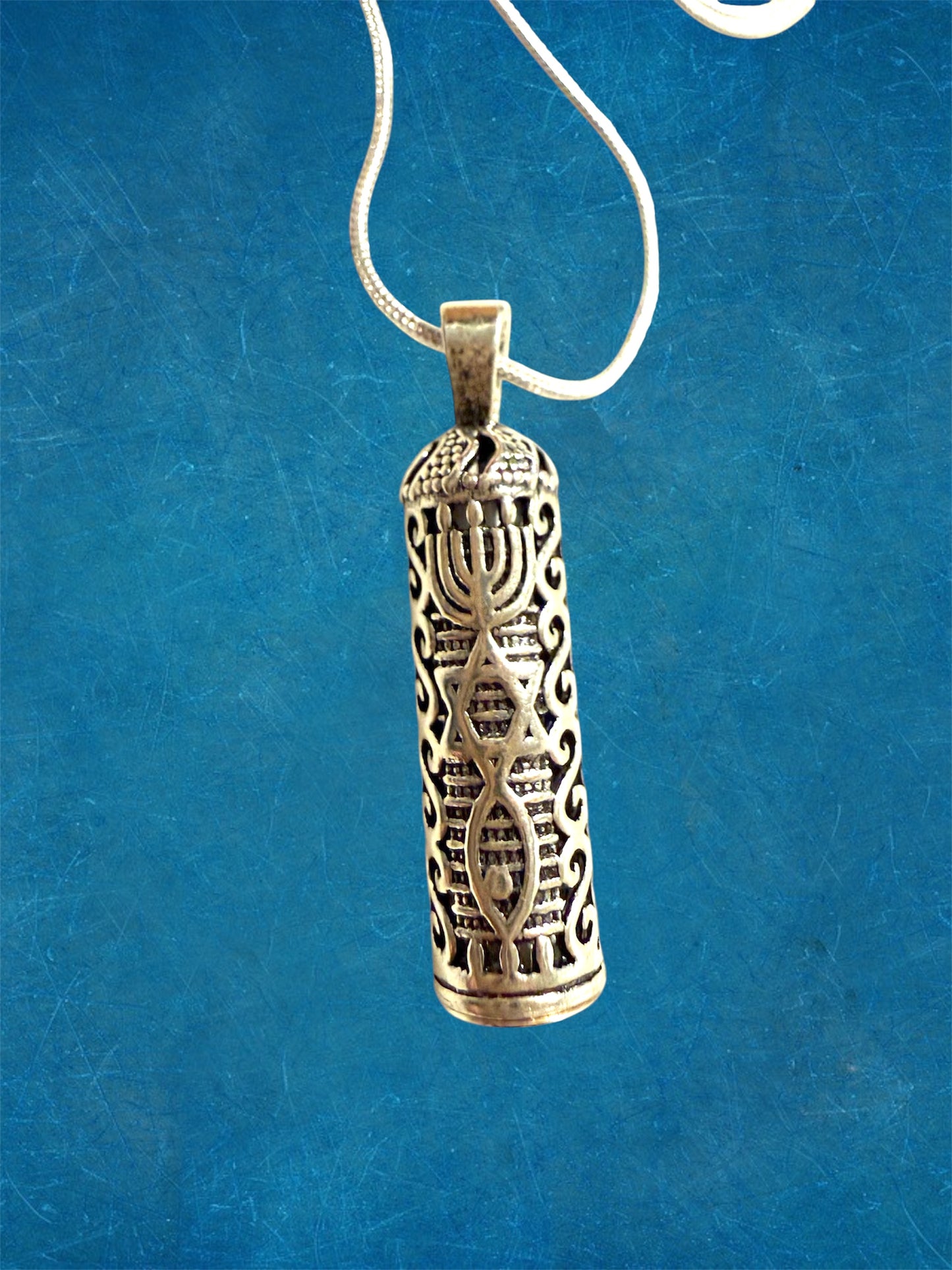 Sterling Silver Star of David Mezuzah Case pendant necklace
