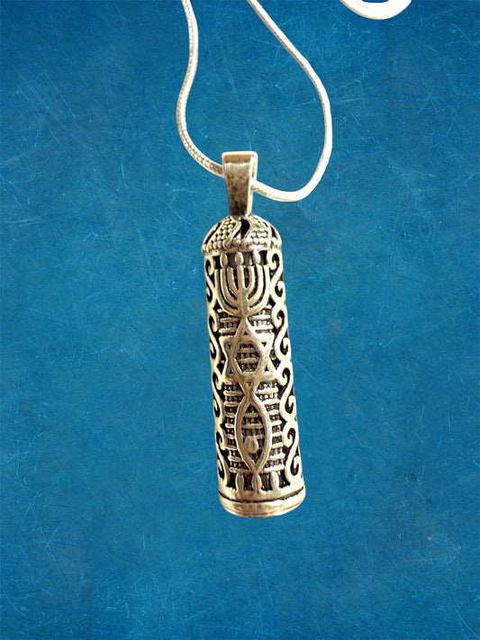 Sterling Silver Star of David Mezuzah Case pendant necklace