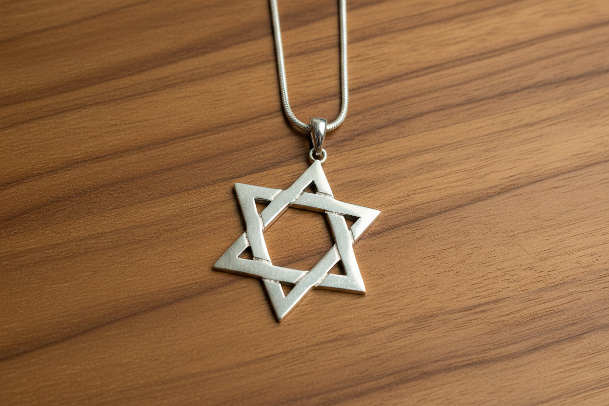 Sterling Silver Woven Jewish Star Magen David necklace