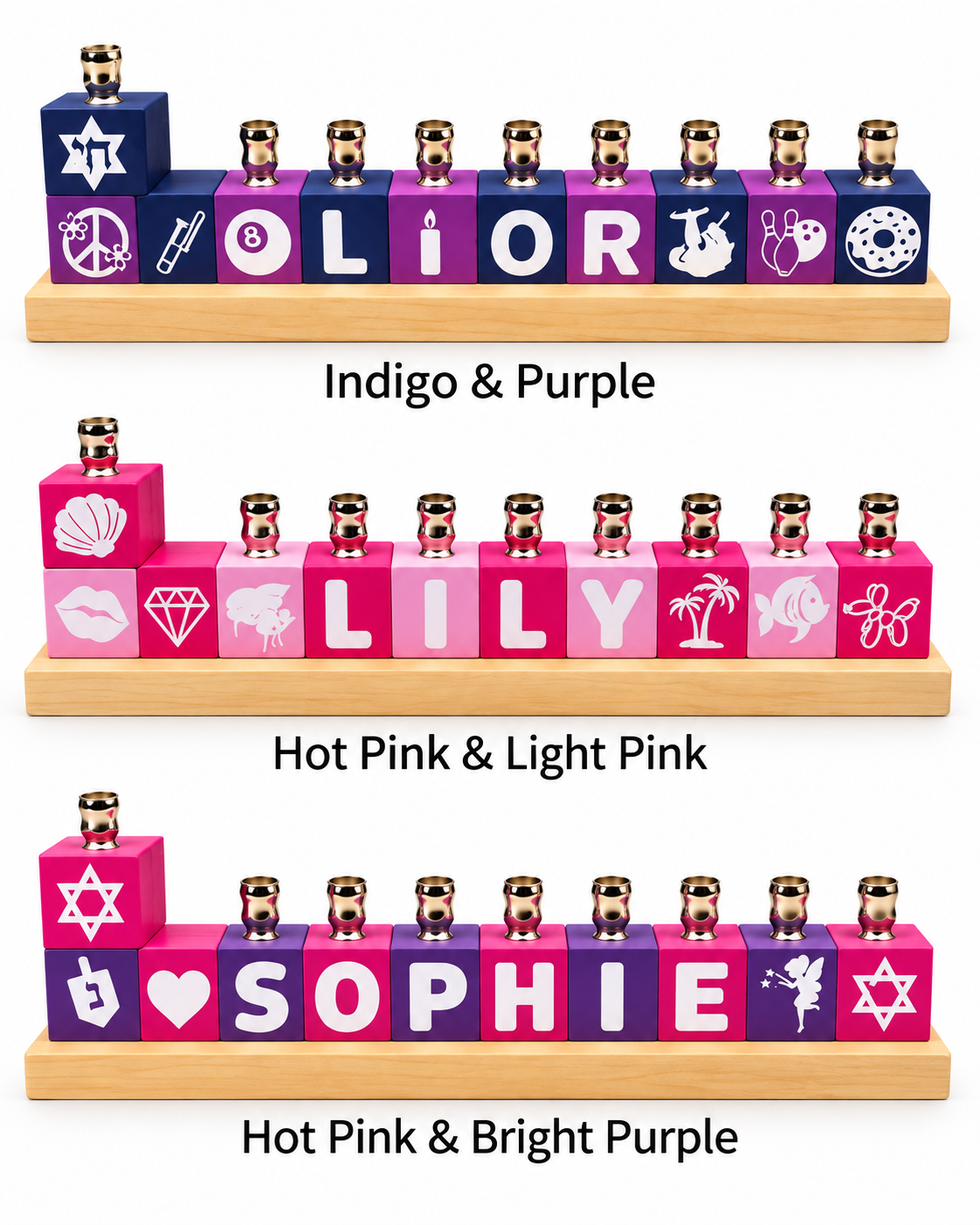 Personalized Name Block Menorah- Modern Design