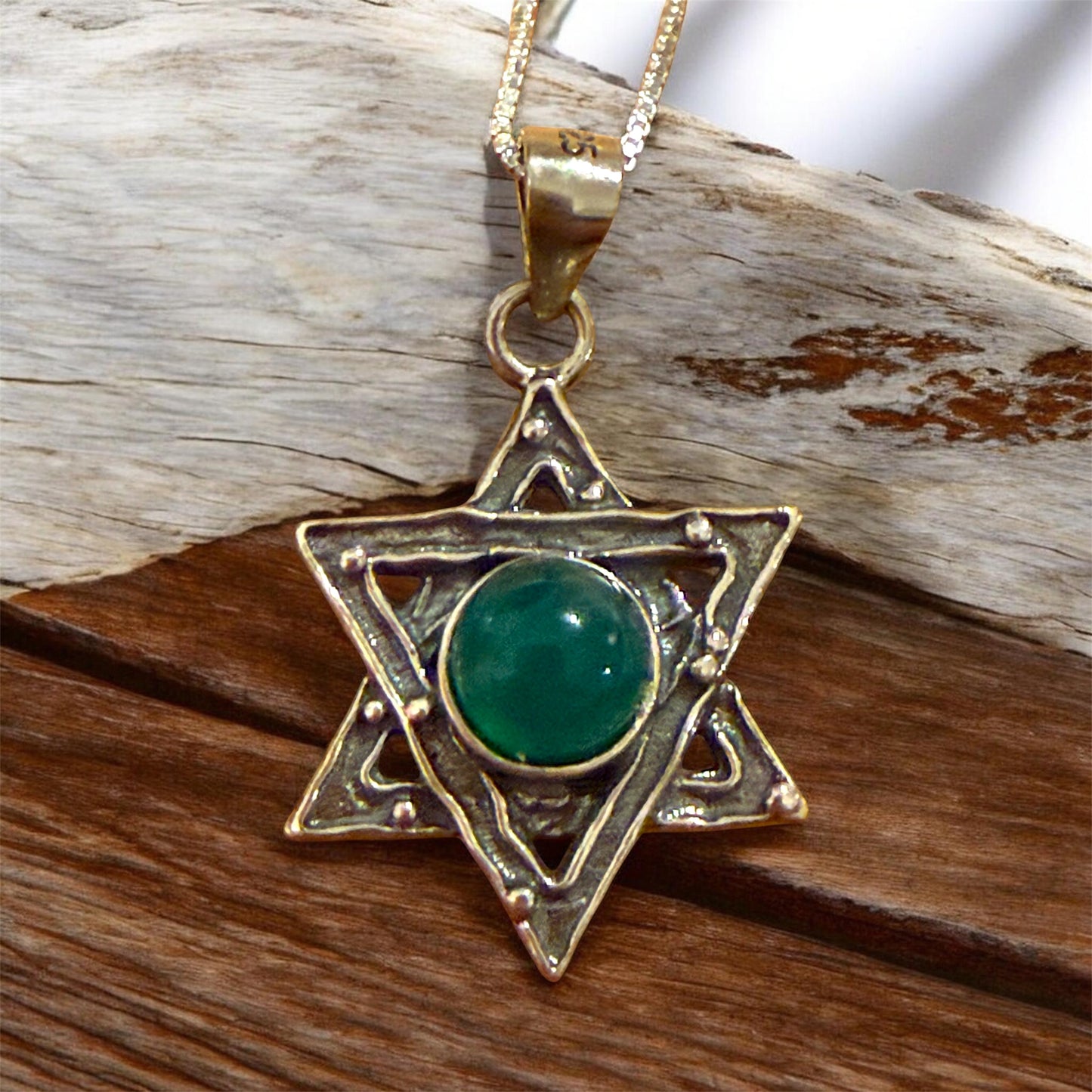 Sterling Silver Jewish Star of David Pendant Necklace with Natural Gemstone