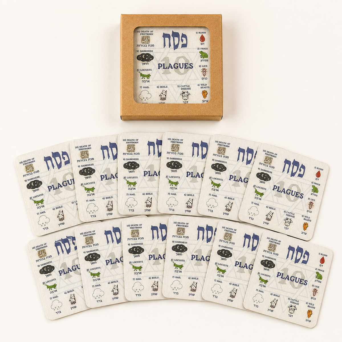 Ten Plagues Seder Wine-Drop Coasters – Set of 12