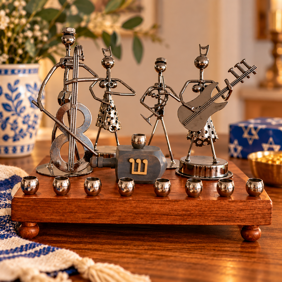 Hanukkah Quartet Menorah | One-of-a-Kind Iron Art Menorah