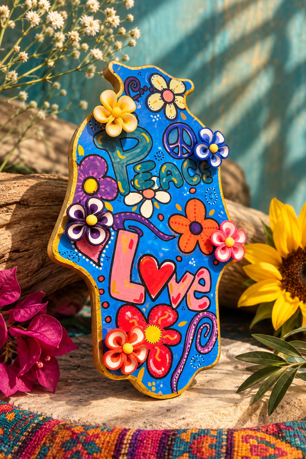 The Shalomstock Collection — Hand-Painted Hamsa Wall Art | Peace, Love & Flower Power Judaica