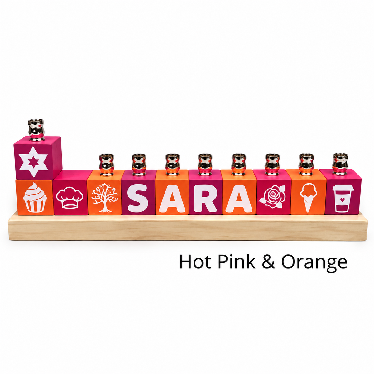 Personalized Name Block Menorah- Modern Design