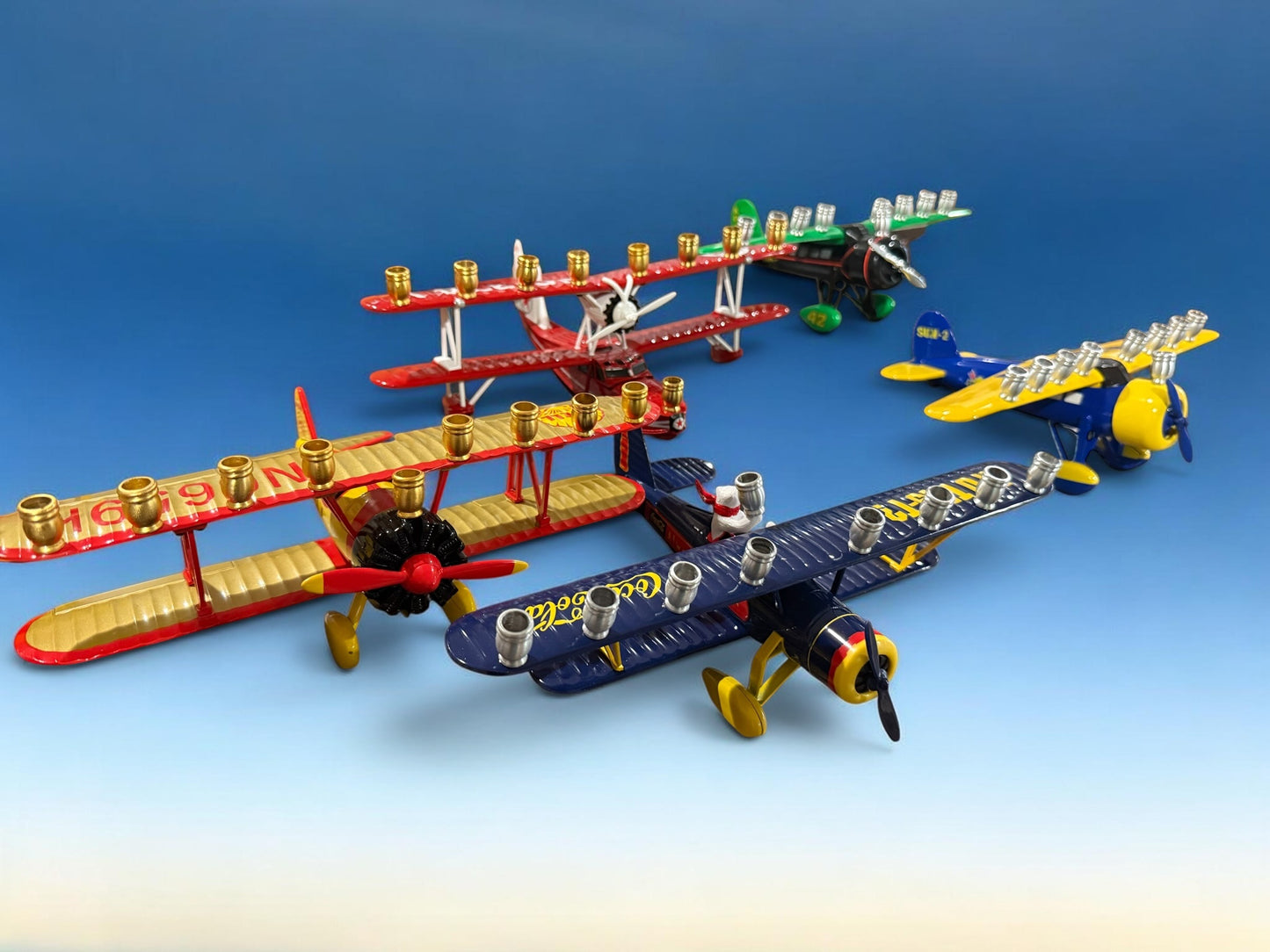 Vintage Airplane Menorah, Repurposed Metal Bank, Hanukkah Gift
