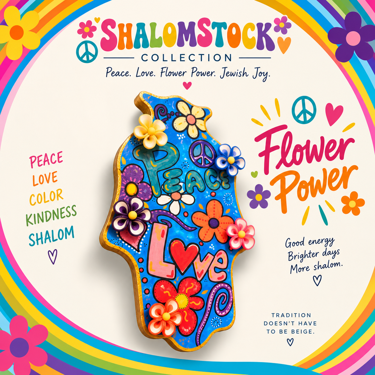 The Shalomstock Collection — Hand-Painted Hamsa Wall Art | Peace, Love & Flower Power Judaica