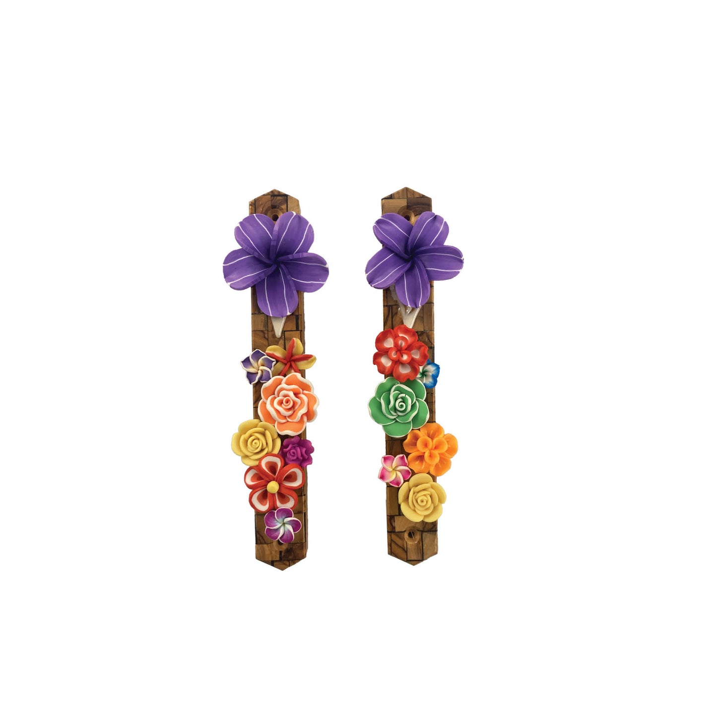 Olive Wood & Flowers Mezuzah Case