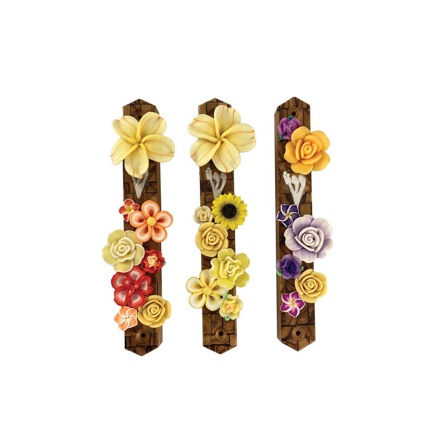 Olive Wood & Flowers Mezuzah Case