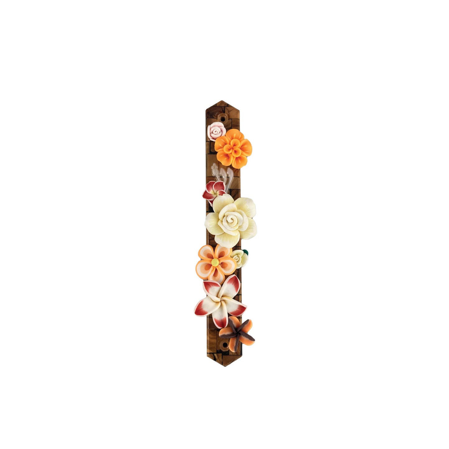 Olive Wood & Flowers Mezuzah Case