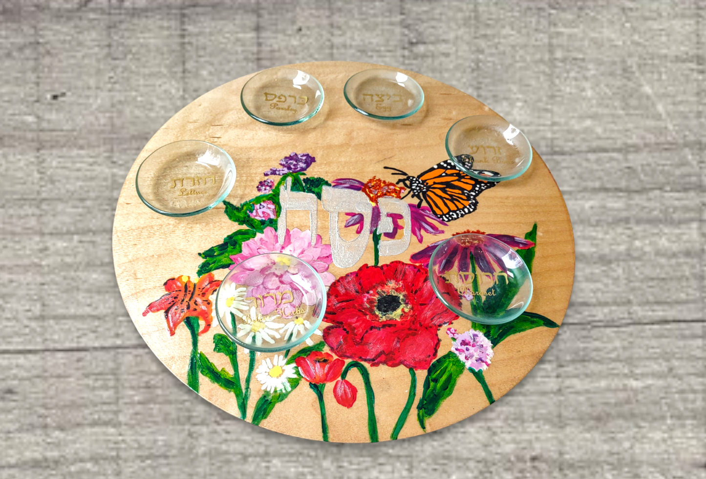 Hand Painted Floral Seder Plate